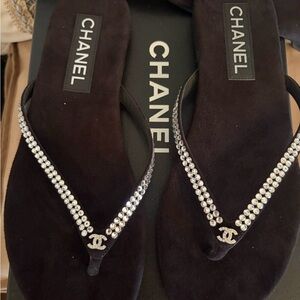 Chanel Black Sandals with Rhinestones. BRAND NEW hard to attain.